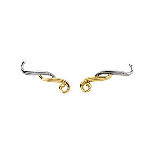 【並行輸入品】Semi Polished 14k White and Yellow Two Tone Gold Ear Climber Forの画像