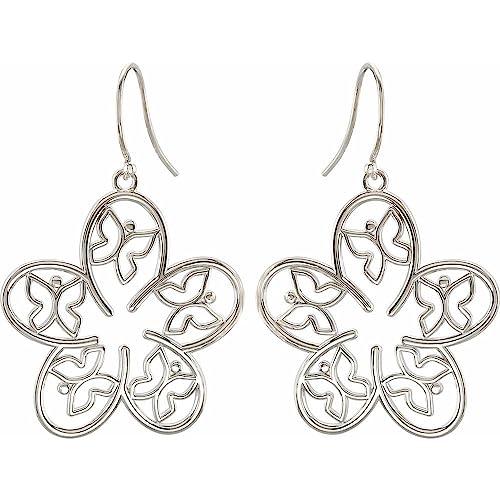 【並行輸入品】Sterling Silver Flower and Butterfly Drop Dangle Earringsの画像