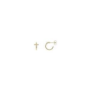 【並行輸入品】14k Yellow Gold 11.8mm Cross Hoop Religious Earringsの画像