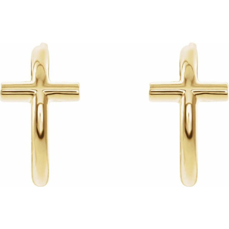 【並行輸入品】14k Yellow Gold 11.8mm Cross Hoop Religious Earringsの画像