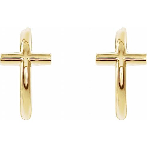 【並行輸入品】14k Yellow Gold 11.8mm Cross Hoop Religious Earringsの画像