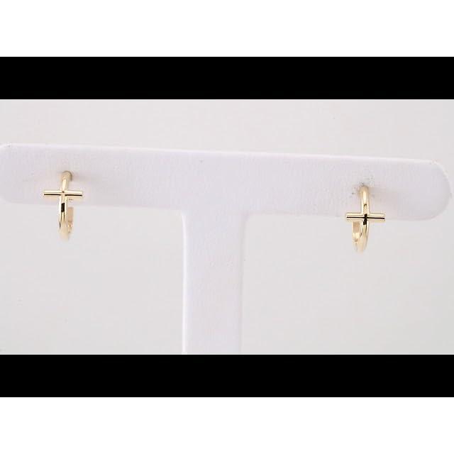 【並行輸入品】14k Yellow Gold 11.8mm Cross Hoop Religious Earringsの画像