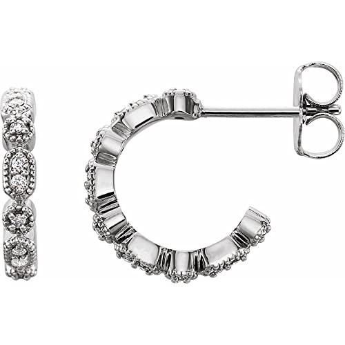 【並行輸入品】Sterling Silver Diamond Hoop Earrings (1/8 cttw, G H, I1)の画像