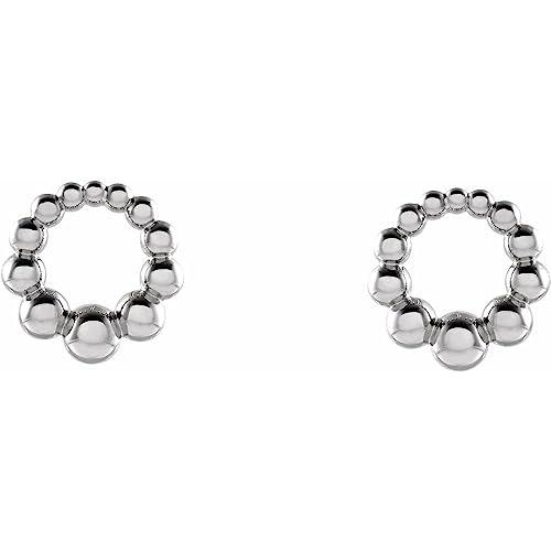 【並行輸入品】14k White Gold Graduated Beaded Circle Hoop Earringsの画像
