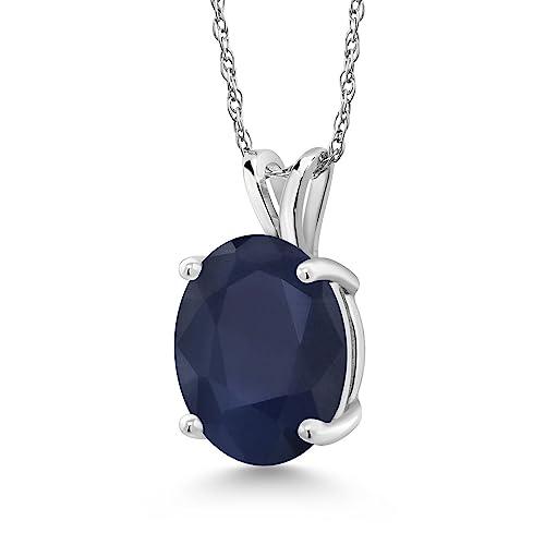 【並行輸入品】[Gem Stone King] 4.5カラット 天然 サファイア ネックレス レディース 14金 ホワイトゴールド K14 9月の画像