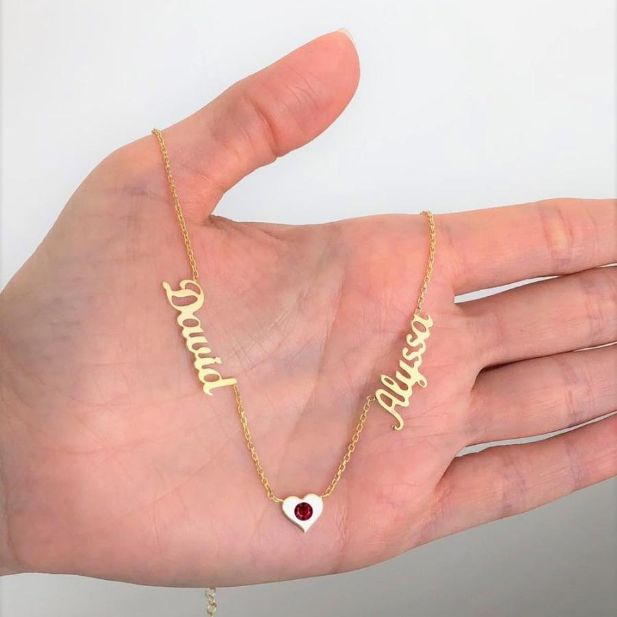 【並行輸入品】BETHZA 10K 14K 18K Solid Gold Personalized 2 Names Necklace forの画像