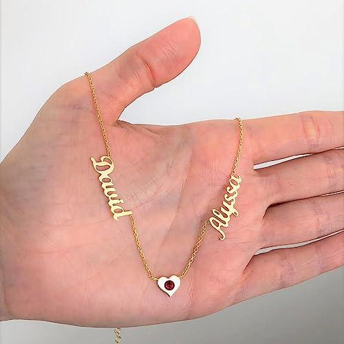 【並行輸入品】BETHZA 10K 14K 18K Solid Gold Personalized 2 Names Necklace forの画像