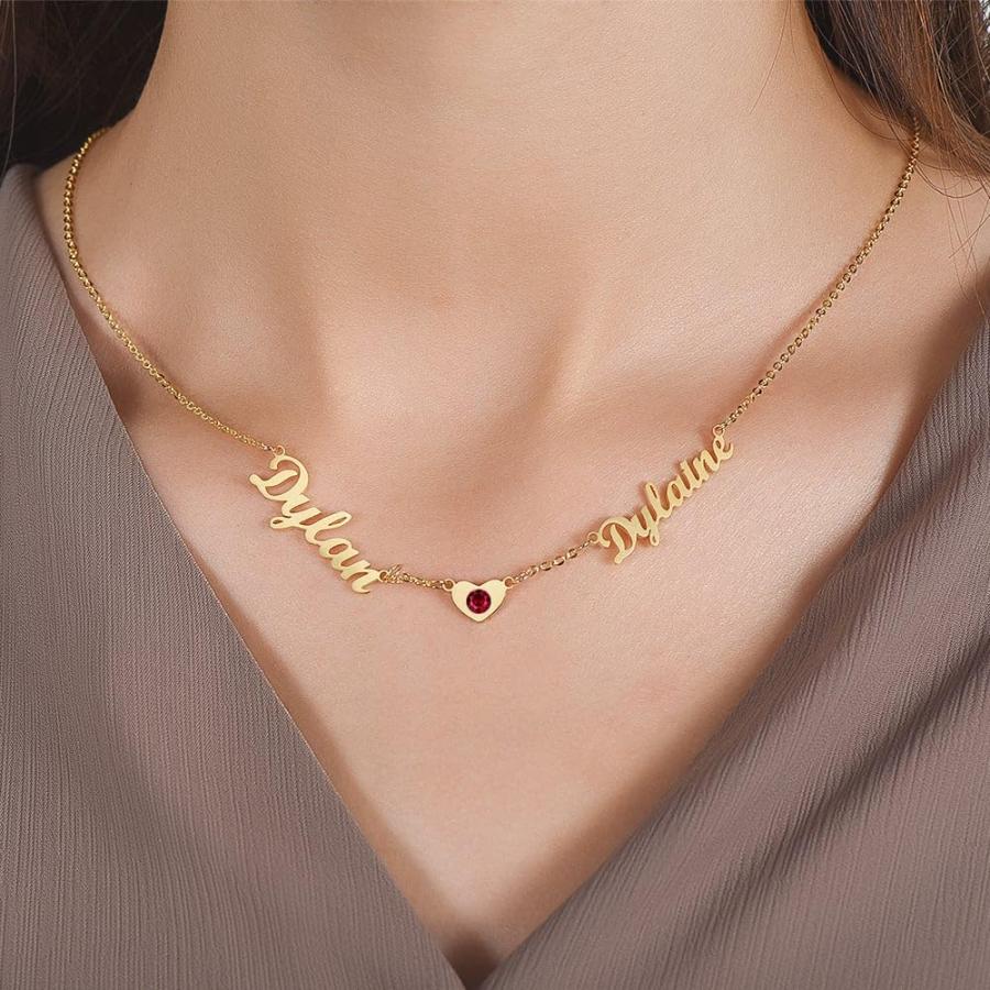 【並行輸入品】BETHZA 10K 14K 18K Solid Gold Personalized 2 Names Necklace forの画像