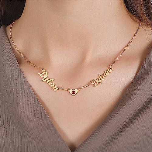 【並行輸入品】BETHZA 10K 14K 18K Solid Gold Personalized 2 Names Necklace forの画像