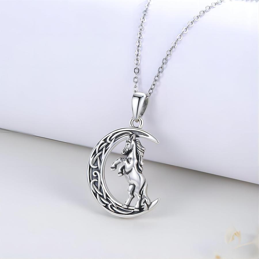 【並行輸入品】Midir&Etain 馬ネックレス レディース 925スターリングシルバー ムーンペンダント アニマルジュエリー ギフト 低刺激