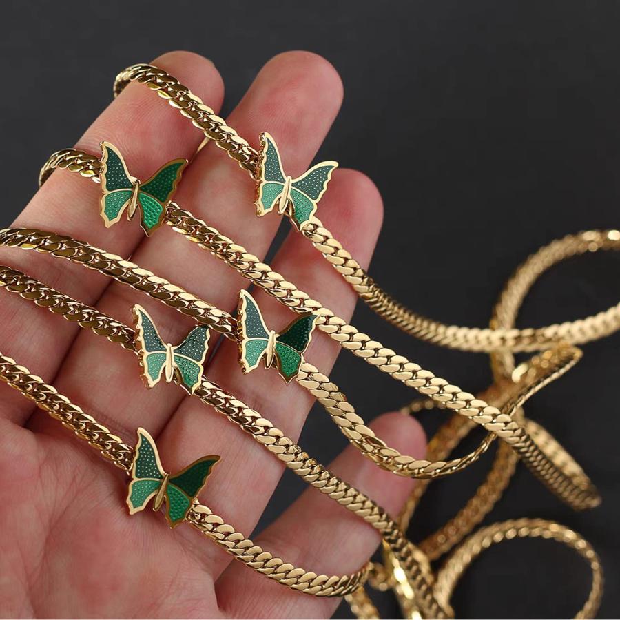 【並行輸入品】APaztip バタフライチョーカーネックレス 18Kゴールド 繊細 キュート キューバ リンクチェーン レディース 卒業ギフトの画像