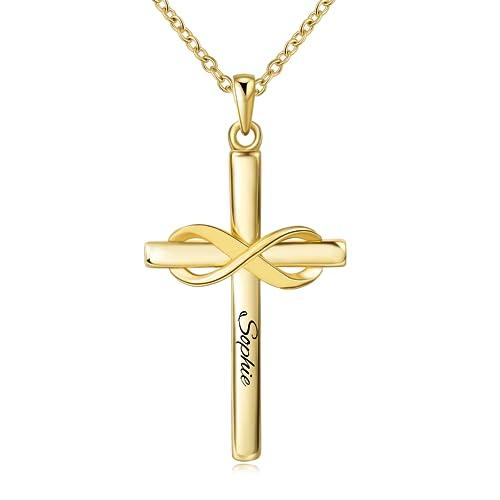 【並行輸入品】OUTANG 14K Gold Personalized Cross Pendant Necklace Custom Nameの画像