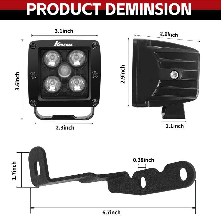 【並行輸入品】3Inch LED Cube pods Light \u0026 Ditch Light mounting Brackets kit 3iの画像