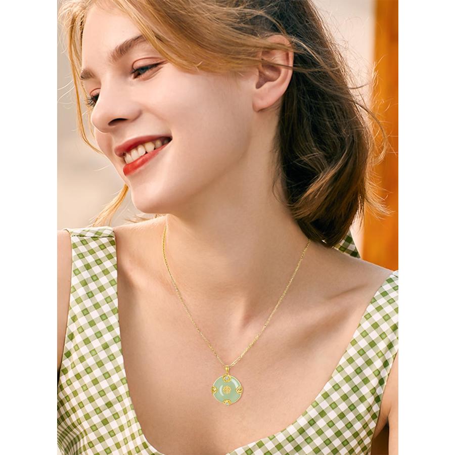 【並行輸入品】HPQQ 蓮/ヒマワリ/ローズ翡翠ネックレス 18Kゴールドメッキ スターリングシルバー 天然翡翠フラワーペンダント 誕生日 クリ_3