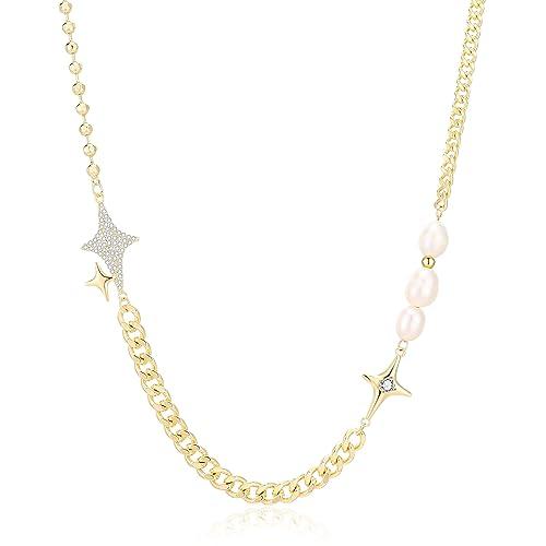 【並行輸入品】Aprilery チョーカーネックレス レディース 上品な14Kゴールドメッキ パール フローラルハートチェーンネックレス 調節可