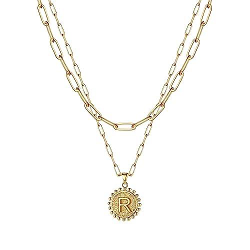 【並行輸入品】Alangbudu Dainty Layered Initial Necklaces for Women Trendy， 14K_1