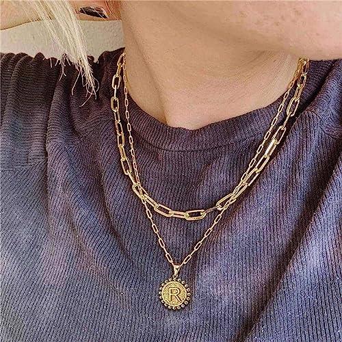 【並行輸入品】Alangbudu Dainty Layered Initial Necklaces for Women Trendy， 14K_4