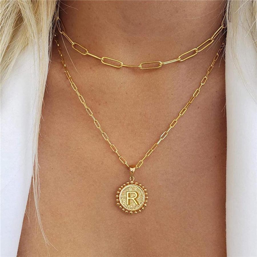 【並行輸入品】Alangbudu Dainty Layered Initial Necklaces for Women Trendy， 14K_6