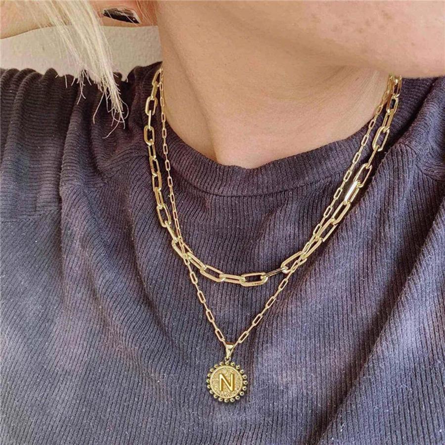 【並行輸入品】Alangbudu Dainty Layered Initial Necklaces for Women Trendy， 14K_3