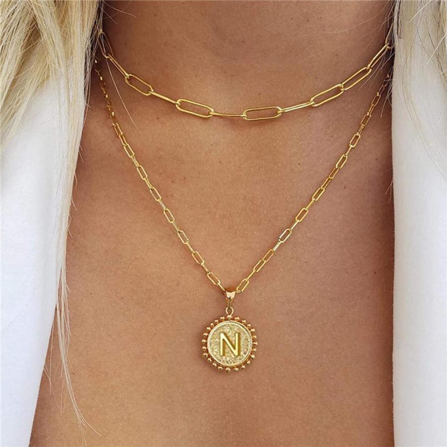 【並行輸入品】Alangbudu Dainty Layered Initial Necklaces for Women Trendy， 14K_6