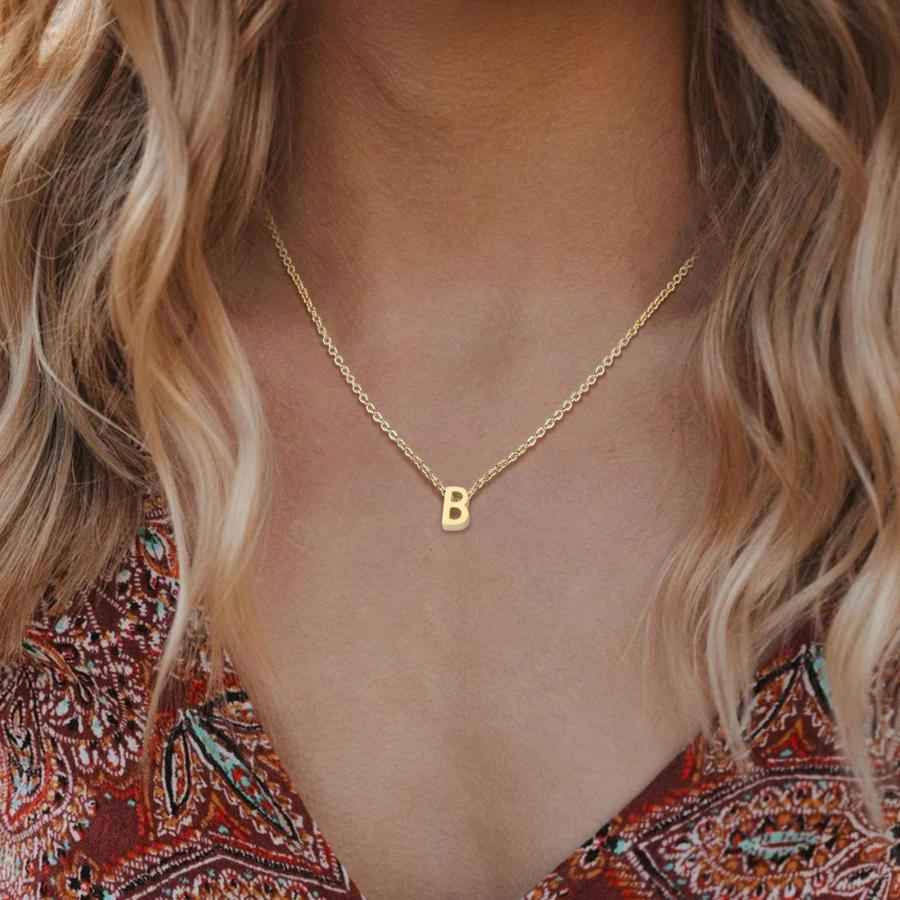 【並行輸入品】Alangbudu Initial Necklaces for Women， 14k Gold Plated Letter Ne_3