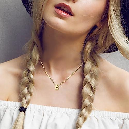 【並行輸入品】Alangbudu Initial Necklaces for Women， 14k Gold Plated Letter Ne_7