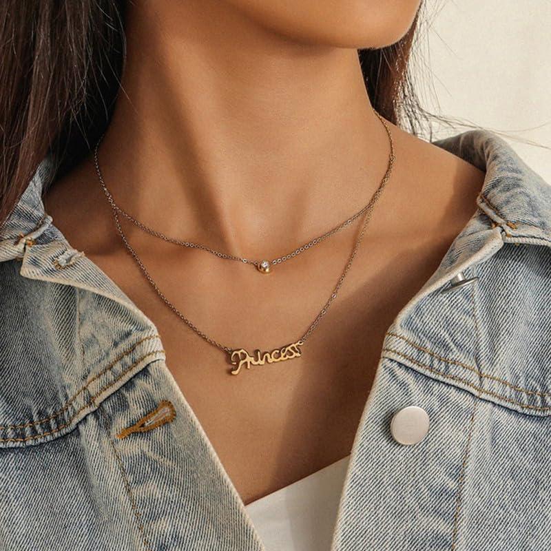 【並行輸入品】TACKAROR Layered Custom Name Necklace for Women 10K/14K/18K Goldの画像