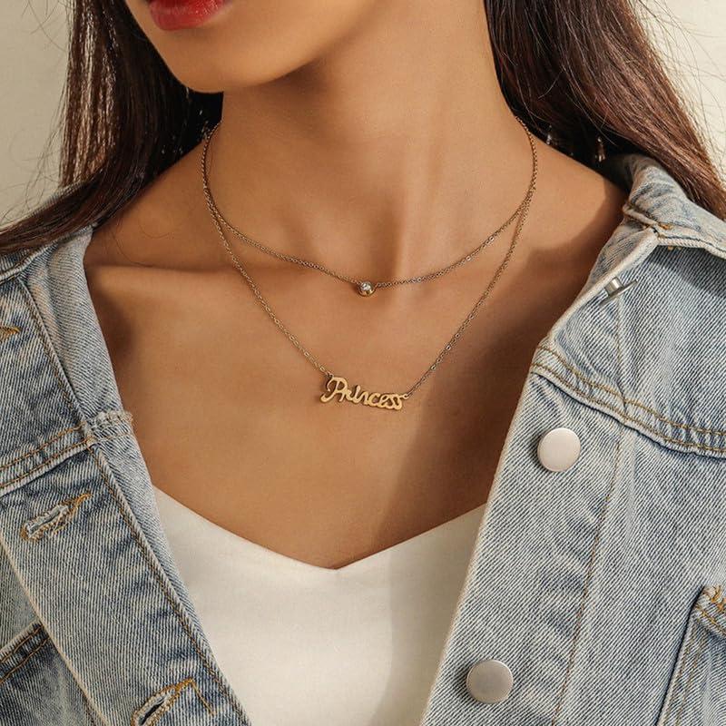 【並行輸入品】TACKAROR Layered Custom Name Necklace for Women 10K/14K/18K Goldの画像