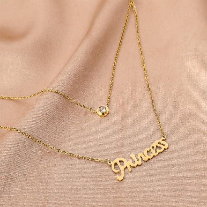 【並行輸入品】TACKAROR Layered Custom Name Necklace for Women 10K/14K/18K Goldの画像