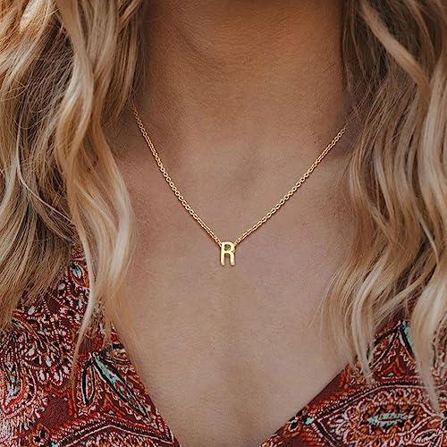 【並行輸入品】Alangbudu Initial Necklaces for Women， 14k Gold Plated Letter Ne_4