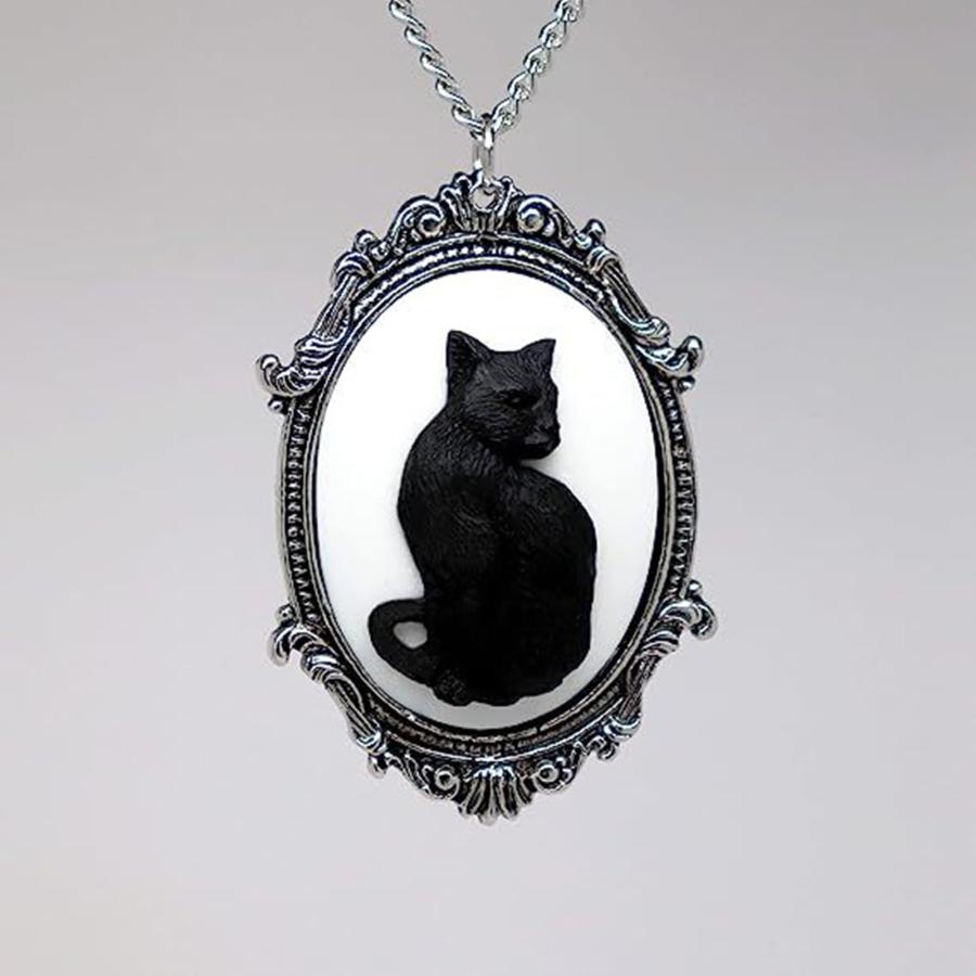 【並行輸入品】GYRMMUE ゴシックキャットネックレス 黒猫カメオペンダントネックレス ヴィンテージゴシックロープチェーン 猫チョーカー ダーの画像