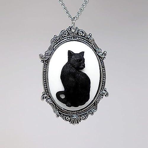 【並行輸入品】GYRMMUE ゴシックキャットネックレス 黒猫カメオペンダントネックレス ヴィンテージゴシックロープチェーン 猫チョーカー ダーの画像