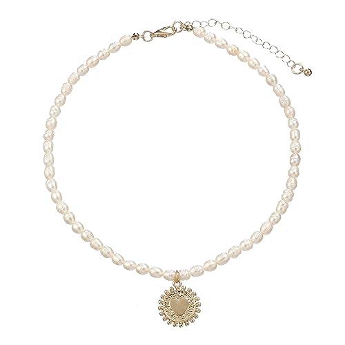 【並行輸入品】wgoud 天然淡水パールチョーカーネックレス 女性用 トレンディな14Kゴールドメッキ パールネックレス ハンドメイドジュエリーの画像
