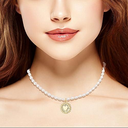 【並行輸入品】wgoud 天然淡水パールチョーカーネックレス 女性用 トレンディな14Kゴールドメッキ パールネックレス ハンドメイドジュエリーの画像