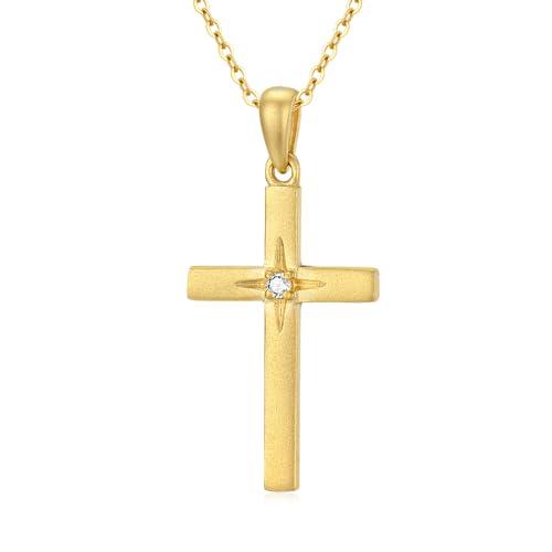 【並行輸入品】SISGEM 天然ダイヤモンドクロスネックレス レディース 14K リアルゴールド 十字架 クロスペンダントネックレス 彼女 母_1