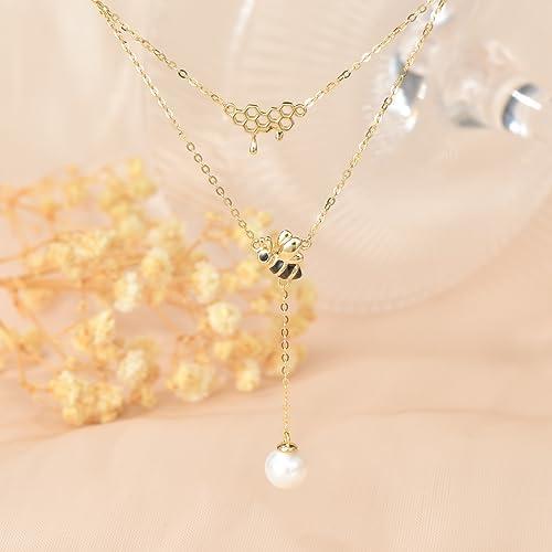 並行輸入品】SISGEM イエローゴールド 蜂 ネックレス パール付き 女性 