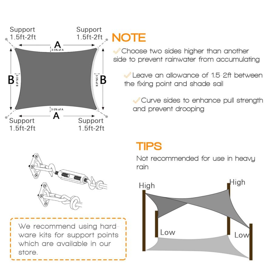 【並行輸入品】Artpuch 12'x12' Customize Dark Grey Sun Shade Sail UV Block 185_6