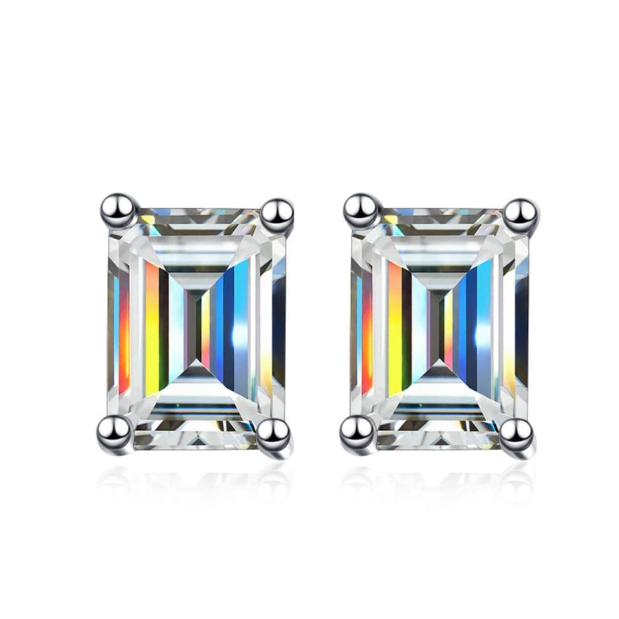 【並行輸入品】2 4cttw モアッサナイトピアス レディース メンズ エメラルドカット Dカラー VVS1 クラリティ925スターリングシルバの画像