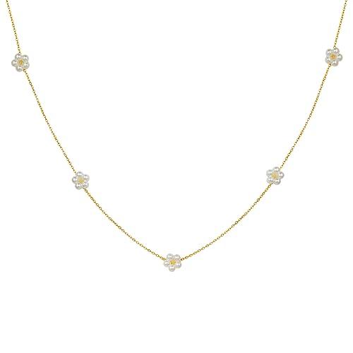 【並行輸入品】Qiuseadu デイジーネックレス 夏のお腹 かわいい花 18Kゴールドチョーカージュエリー レディース ガールズ, M, パーの画像