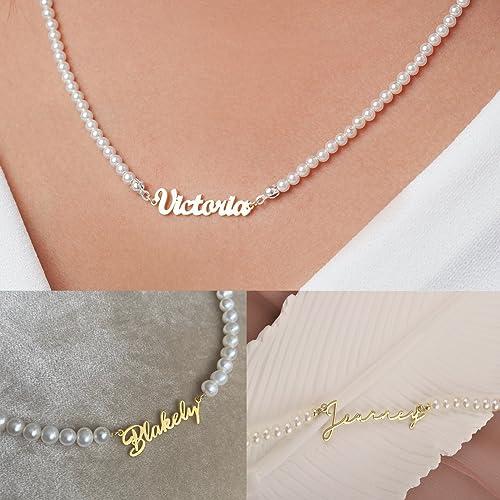 【並行輸入品】GLAVEHO Pearl Strands with Name Personalized Pearl Name Necklaceの画像