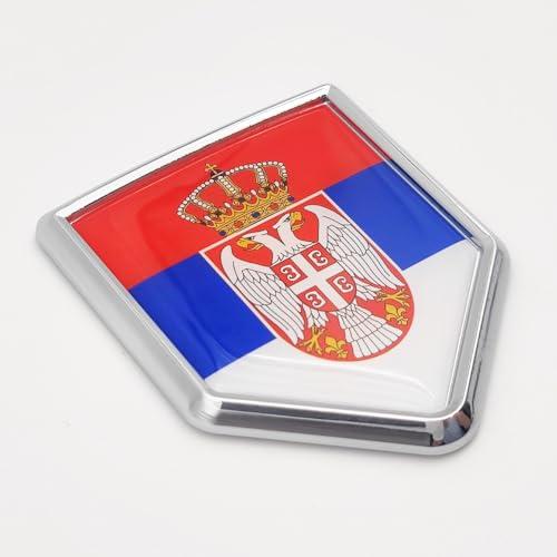 【並行輸入品】Overdecor セルビア国旗デカール セルビアステッカー エンブレム クロームシールドフラッグ 車のバンパー用 2個パック Oの画像