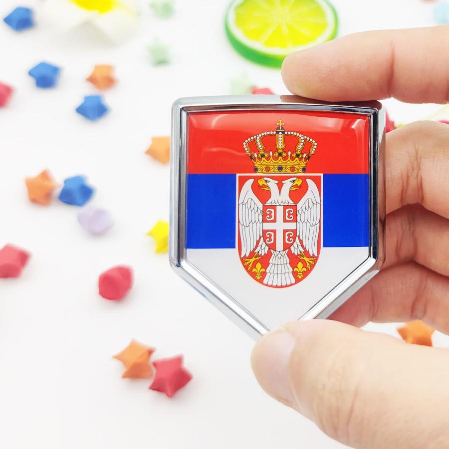 【並行輸入品】Overdecor セルビア国旗デカール セルビアステッカー エンブレム クロームシールドフラッグ 車のバンパー用 2個パック Oの画像