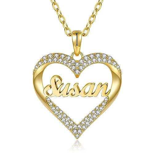 【並行輸入品】GLAVEHO 18K Gold Heart Name Pendant Necklace 18K Real Gold Persoの画像