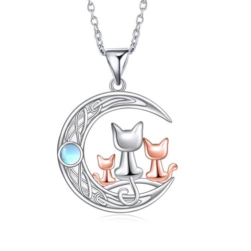 【並行輸入品】TALYKONG キャットネックレス レディース 3匹 猫 月 ムーンストーン ペンダントネックレス ジュエリーギフト 女の子向け_1
