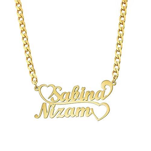 【並行輸入品】MOLICACI 10K/14K/18K Solid Gold Personalized 2 Name Necklace, Reの画像