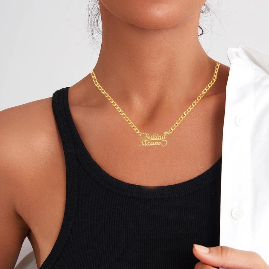 【並行輸入品】MOLICACI 10K/14K/18K Solid Gold Personalized 2 Name Necklace, Reの画像