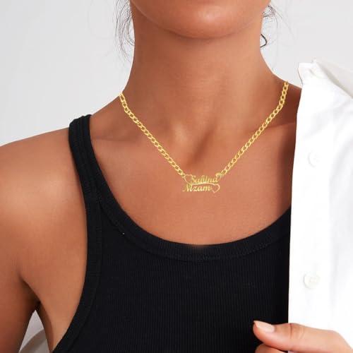 【並行輸入品】MOLICACI 10K/14K/18K Solid Gold Personalized 2 Name Necklace, Reの画像