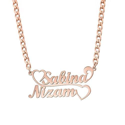 【並行輸入品】MOLICACI 10K/14K/18K Solid Gold Personalized 2 Name Necklace, Reの画像
