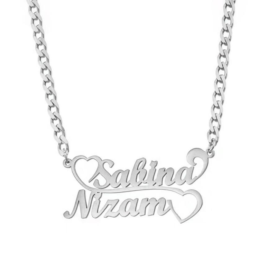 【並行輸入品】MOLICACI 10K/14K/18K Solid Gold Personalized 2 Name Necklace, Reの画像