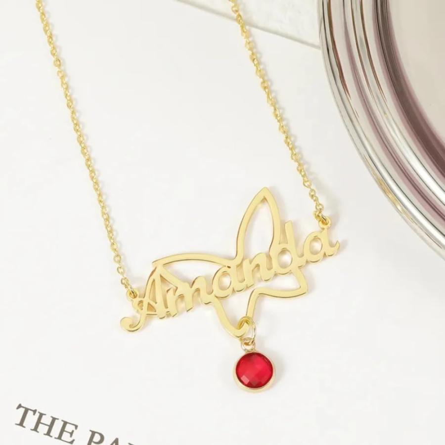 【並行輸入品】MOLICACI 10K Gold Birthstone Name Necklace Personalized for Womeの画像